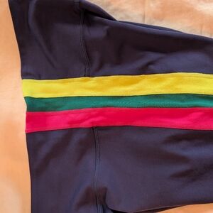 Terez Navy Blue Cropped Leggings Rainbow Side Stripe L